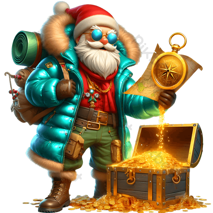 treasure hunter santa christmas slot game character png cyan